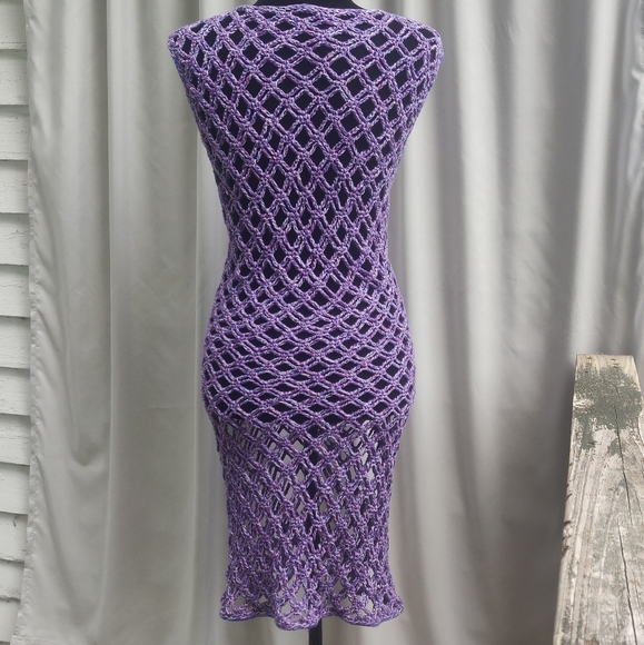 Hand Made Wide Mesh Bodycon Dress In Multiple Shades Of Purple And Blue - Picture 2 of 15